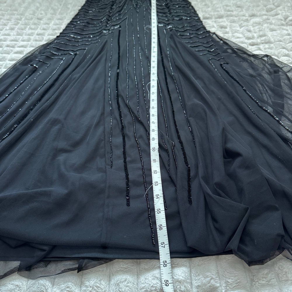 Adrianna Papell 6 Black Beaded Mesh Mermaid Gown Formal Maxi Dress Prom Evening - Picture 7 of 9